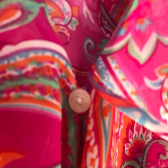 CHAPS Ralph Lauren Sheer Paisley Print Ruffle Flutter Sleeves Button Blouse 8 - Picture 8 of 16